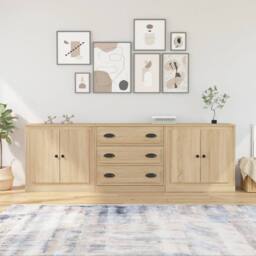 Berkfield Home Sideboards 3 pcs Sonoma Oak Engineered Wood in Light Oak - thumbnail 2