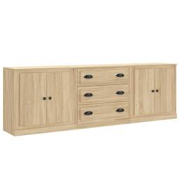 Berkfield Home Sideboards 3 pcs Sonoma Oak Engineered Wood in Light Oak - thumbnail 3