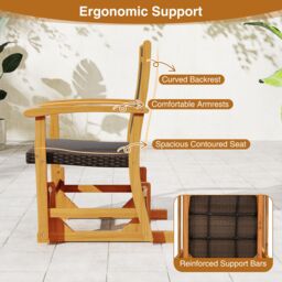 Gymax Outdoor Glider Bench Acacia Wood Porch Glider With Rattan Backrest in Brown - thumbnail 8