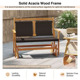 Gymax Outdoor Glider Bench Acacia Wood Porch Glider With Rattan Backrest in Brown - thumbnail 6
