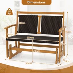 Gymax Outdoor Glider Bench Acacia Wood Porch Glider With Rattan Backrest in Brown - thumbnail 2