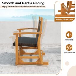 Gymax Outdoor Glider Bench Acacia Wood Porch Glider With Rattan Backrest in Brown - thumbnail 5