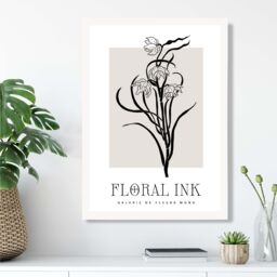 ARTZE Black & Beige Daffodils Floral Ink Sketch Framed Print SIZE: A4 with White Frame - thumbnail 2