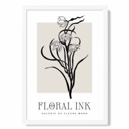 ARTZE Black & Beige Daffodils Floral Ink Sketch Framed Print SIZE: A4 with White Frame - thumbnail 1