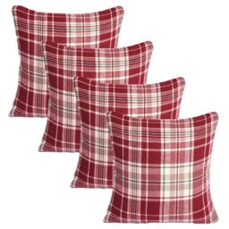 "OHS Woven Check Cushion Covers Tartan Pack of 4 Case Pad Set 18"" x 18"" Home in Red - Size: 45 cm x 45 cm"