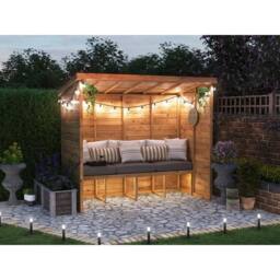Dunster House Wooden Garden Arbour With Pent Roof, W2.4m x D1.2m / W8' x D4' in Brown - thumbnail 2