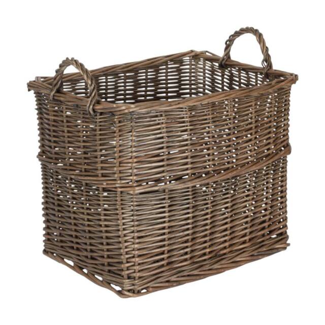 Red Hamper Rectangular Wicker UnLined Log Basket in Brown - Size: Small - image 1