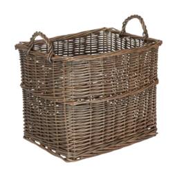 Red Hamper Rectangular Wicker UnLined Log Basket in Brown - Size: Small