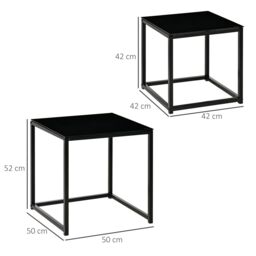 HOMCOM Nest of 2 Side Tables Set of Bedside Tables with Tempered Glass in Black - thumbnail 3