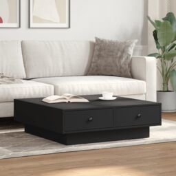 Berkfield Home Coffee Table Black 90x90x28 cm Engineered Wood - Size: 90 x 90 x 28 cm - thumbnail 3