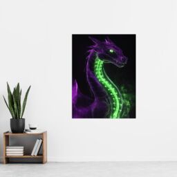 "Artery8 Fantasy Dragon Neon Purple Green Xray Effect Wall Art Print - Size: W24"" x H32""" - thumbnail 4