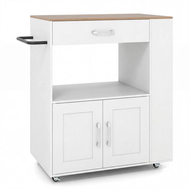 VOGREX Mobile Kitchen Cart with 2-Door Cabinet & Towel Rack in White - image 1