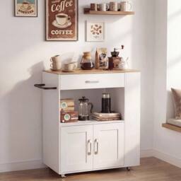 VOGREX Mobile Kitchen Cart with 2-Door Cabinet & Towel Rack in White - thumbnail 6