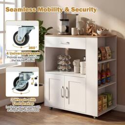 VOGREX Mobile Kitchen Cart with 2-Door Cabinet & Towel Rack in White - thumbnail 5