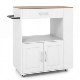 VOGREX Mobile Kitchen Cart with 2-Door Cabinet & Towel Rack in White - thumbnail 1