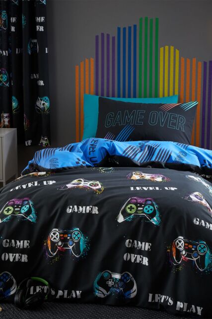 Catherine Lansfield 'Game Over' Duvet Set in Black - Size: Single - image 1