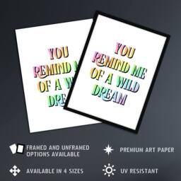 Artery8 You Remind Me Of A Wild Dream Bright Colourful Framed Wall Art Print - Size: A4 - thumbnail 2