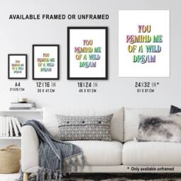 Artery8 You Remind Me Of A Wild Dream Bright Colourful Framed Wall Art Print - Size: A4 - thumbnail 3
