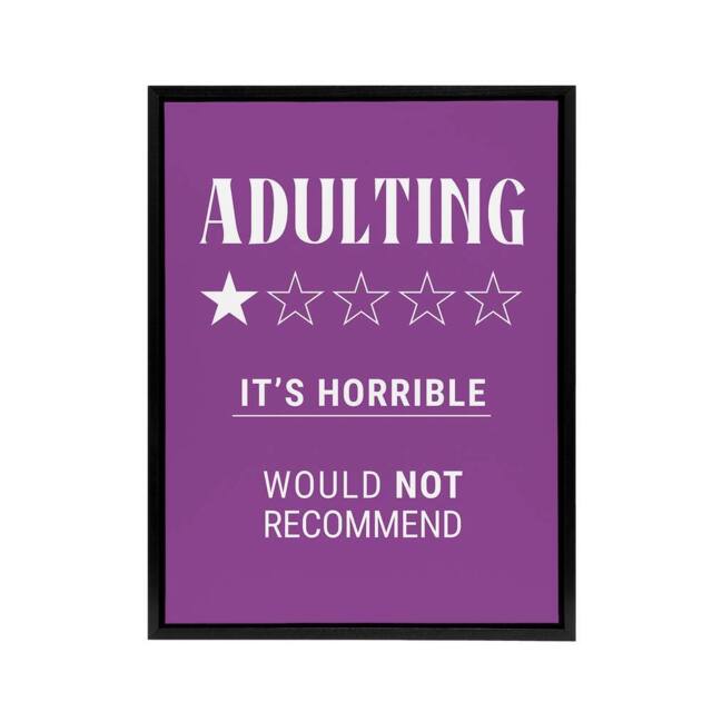 "Artery8 Adulting Funny Review Would Not Recommend Black Framed Canvas Art in Purple - Size: W12"" x H16""" - image 1