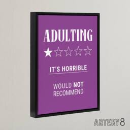 "Artery8 Adulting Funny Review Would Not Recommend Black Framed Canvas Art in Purple - Size: W12"" x H16""" - thumbnail 2