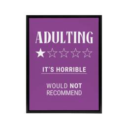 "Artery8 Adulting Funny Review Would Not Recommend Black Framed Canvas Art in Purple - Size: W12"" x H16""" - thumbnail 1