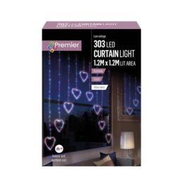 Samuel Alexander 1.2m x 1.2m Light up Heart Pin Wire Christmas Curtain Lights with 303 Rainbow LEDs - thumbnail 8
