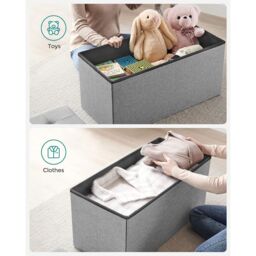 SONGMICS Medium Foldable Storage Bench Ottoman Flipping Lid Heavy Duty in Light Grey - thumbnail 4