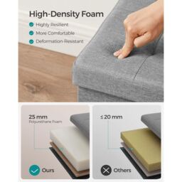 SONGMICS Medium Foldable Storage Bench Ottoman Flipping Lid Heavy Duty in Light Grey - thumbnail 3