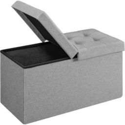 SONGMICS Medium Foldable Storage Bench Ottoman Flipping Lid Heavy Duty in Light Grey - thumbnail 6