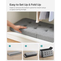 SONGMICS Medium Foldable Storage Bench Ottoman Flipping Lid Heavy Duty in Light Grey - thumbnail 5