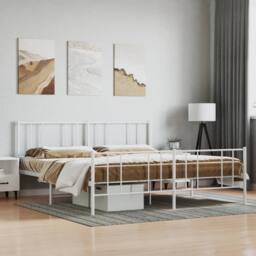 Berkfield Home Metal Bed Frame with Headboard & Footboard White 200x200 cm - thumbnail 2