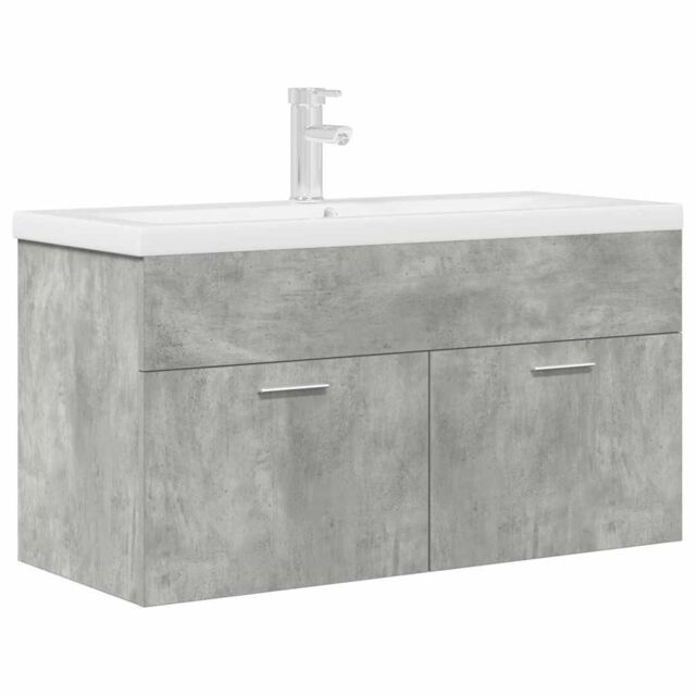Berkfield Home Bathroom Sink Cabinet with Built-in Basin & Faucet Concrete Grey - image 1