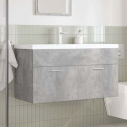 Berkfield Home Bathroom Sink Cabinet with Built-in Basin & Faucet Concrete Grey - thumbnail 2