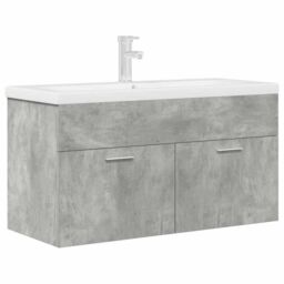 Berkfield Home Bathroom Sink Cabinet with Built-in Basin & Faucet Concrete Grey - thumbnail 1