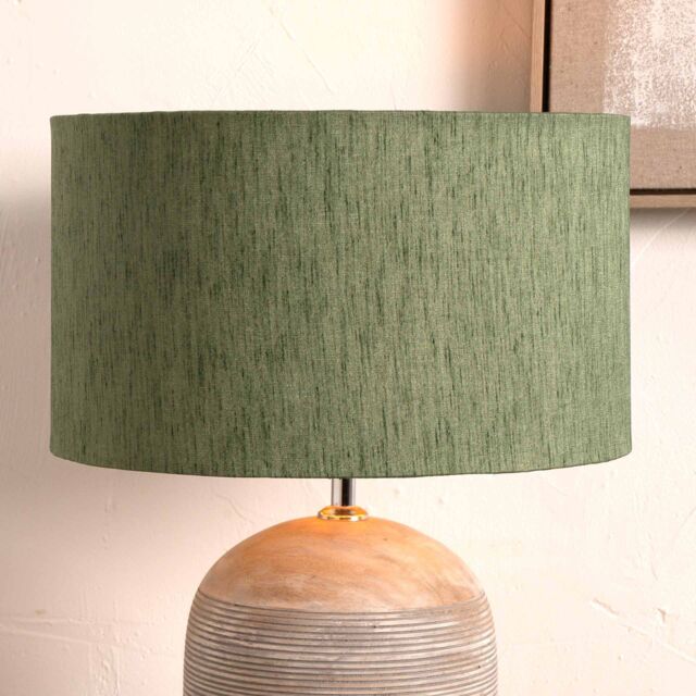 Ruma Sage Green Slubbed Faux Silk Gold Lined Cylinder Shade for Table Lamp - Size: 18 inches - image 1