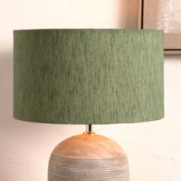 Ruma Sage Green Slubbed Faux Silk Gold Lined Cylinder Shade for Table Lamp - Size: 18 inches - thumbnail 1