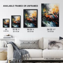 "Artery8 Wall Art Print Sports Car Racing Oil Painting For Him Motor Racing Man Cave Poster - Size: W24"" x H32""" - thumbnail 3