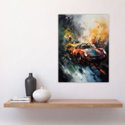 "Artery8 Wall Art Print Sports Car Racing Oil Painting For Him Motor Racing Man Cave Poster - Size: W24"" x H32""" - thumbnail 4