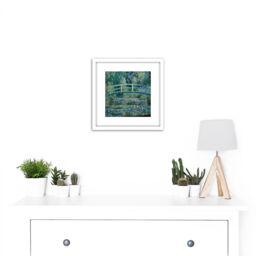 Artery8 Monet Water Lilies Japan Bridge Painting 8X8 Inch Square Wooden Framed Wall Art Print Picture with Mount in White - thumbnail 2