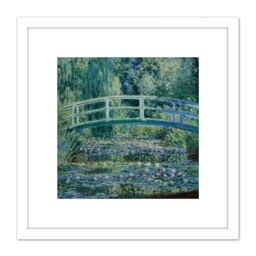 Artery8 Monet Water Lilies Japan Bridge Painting 8X8 Inch Square Wooden Framed Wall Art Print Picture with Mount in White - thumbnail 1