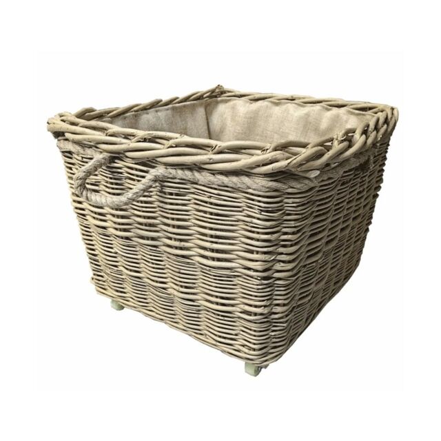 Red Hamper Square Hessian Lined Wheeled Log Basket in Brown - image 1