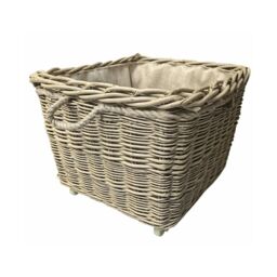 Red Hamper Square Hessian Lined Wheeled Log Basket in Brown - thumbnail 1