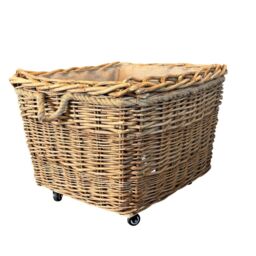 Red Hamper Square Hessian Lined Wheeled Log Basket in Brown - thumbnail 3