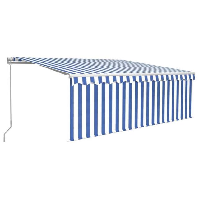 Berkfield Home Manual Retractable Awning with Blind&LED 4x3m Blue&White in Blue - image 1
