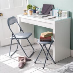 Harbour Housewares 6x Padded Folding Chairs Metal Frame Easy Store Portable Folding Seats in Grey - thumbnail 6