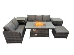 Fimous Garden Outdoor Rattan Furniture Set with Big Footstool 2 Side Tables in Dark Grey - thumbnail 1