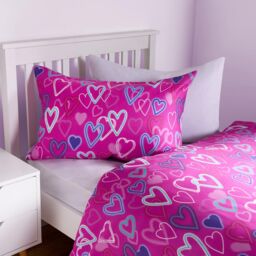 OHS Neon Heart Duvet Cover Bedding Set Reversible with Pillowcase Kids in Pink - Size: Single - thumbnail 4