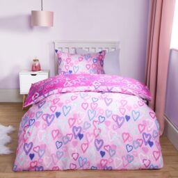 OHS Neon Heart Duvet Cover Bedding Set Reversible with Pillowcase Kids in Pink - Size: Single - thumbnail 2