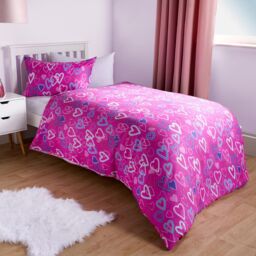 OHS Neon Heart Duvet Cover Bedding Set Reversible with Pillowcase Kids in Pink - Size: Single - thumbnail 3