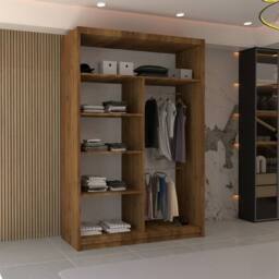 MN Furniture Double Mirror Sliding Door Wardrobe W120cm x H217cm in Walnut - Size: 1 Pack - thumbnail 3